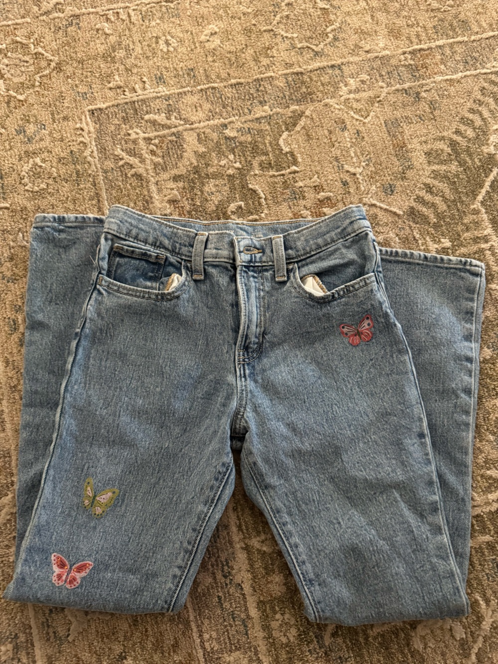 Old Navy Light Blue Kids Denim Jeans with Butterfly Embroidery